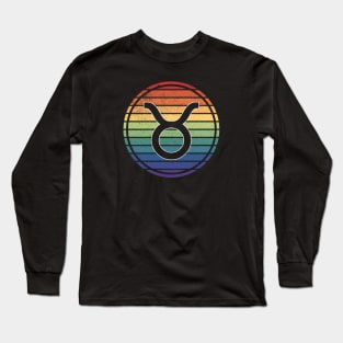 Vintage Distressed Rainbow Gay Pride Zodiac Taurus Long Sleeve T-Shirt